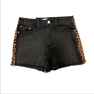 High Waisted Black Washed and Leopard Jean Shorts